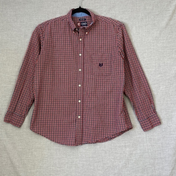 Chaps Button Down Shirt Easy Care Sz Large Red Blue Check - Picture 1 of 8